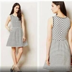 Maeve Anthropologie Diamond Striped Fit & Flare Dress Sz 0